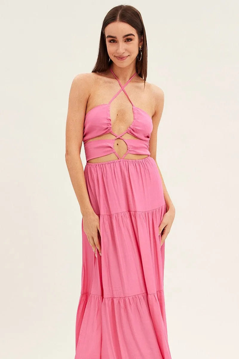 Pink Cut Out Maxi Dress