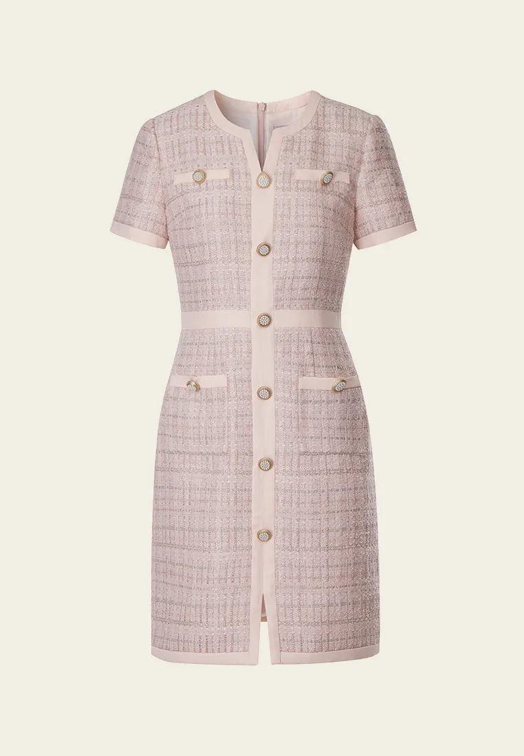 Pink Signature Short-sleeved Tweed Dress