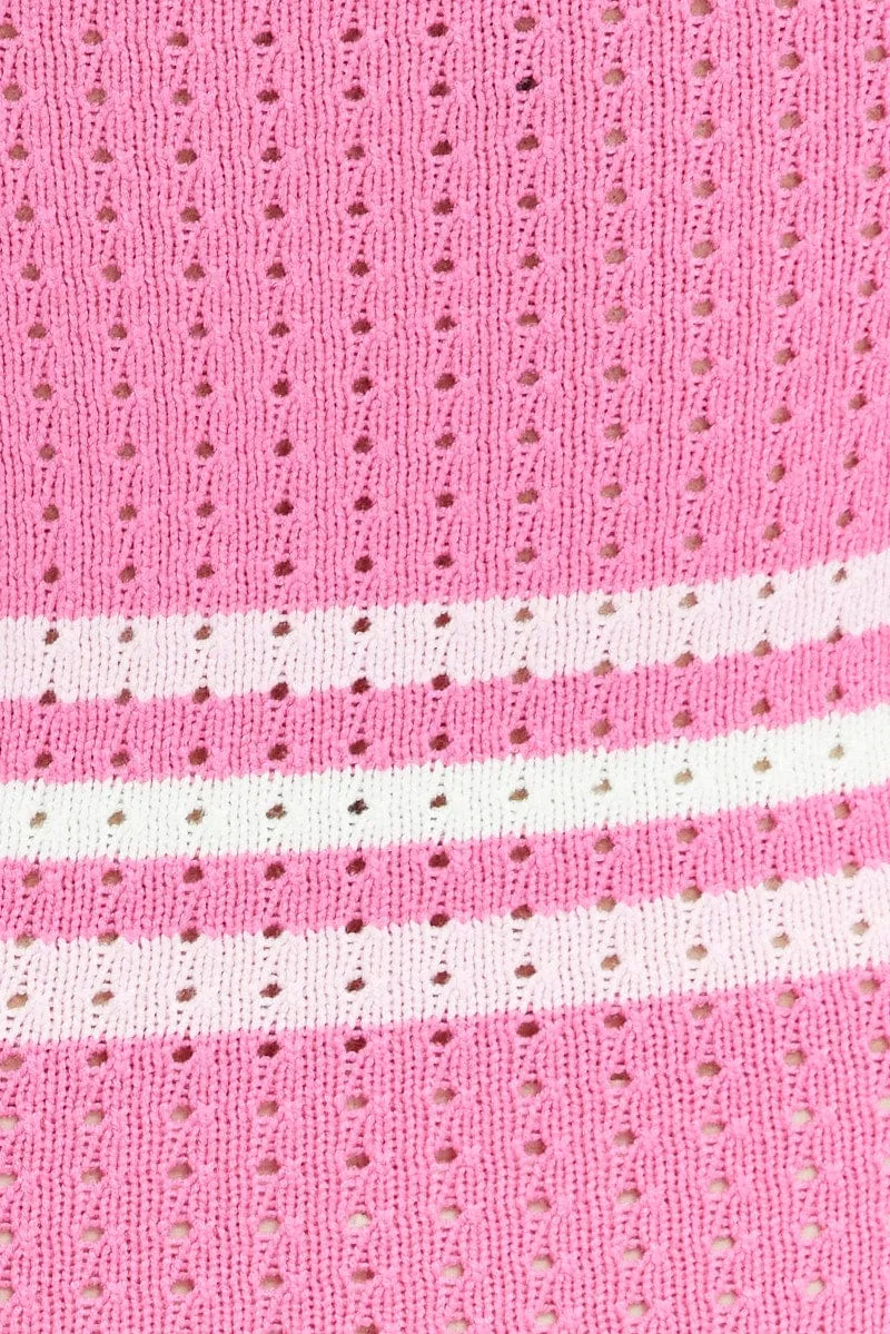 Pink Stripe Knit Dress Sleeveless Midi