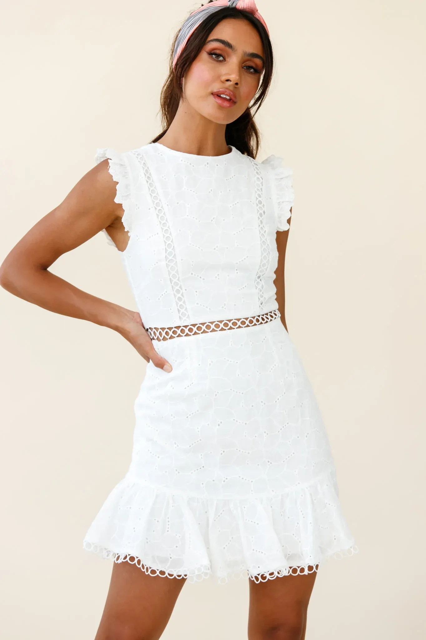 Reaching For Stars Corset Back Broderie Anglaise Dress White