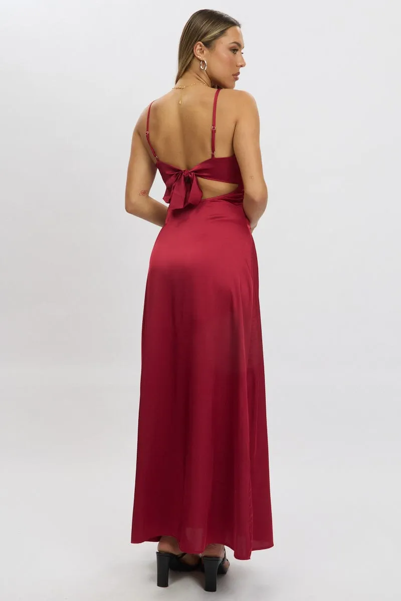 Red Maxi Dress Cut Out Satin