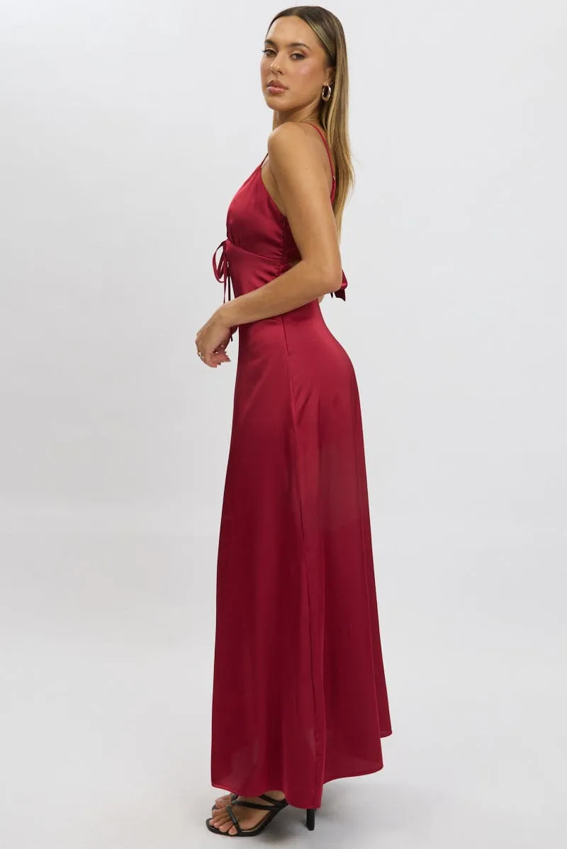 Red Maxi Dress Cut Out Satin