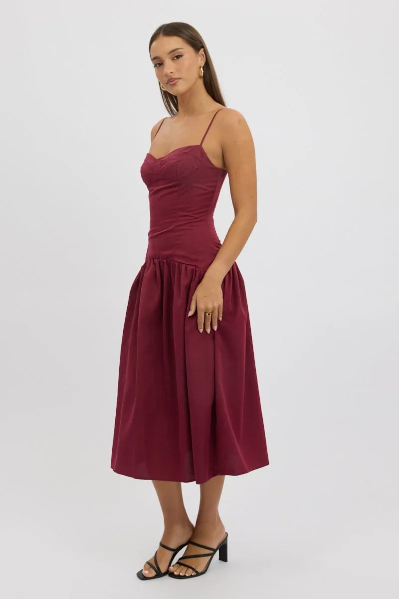 Red Midi Dress Drop Waist