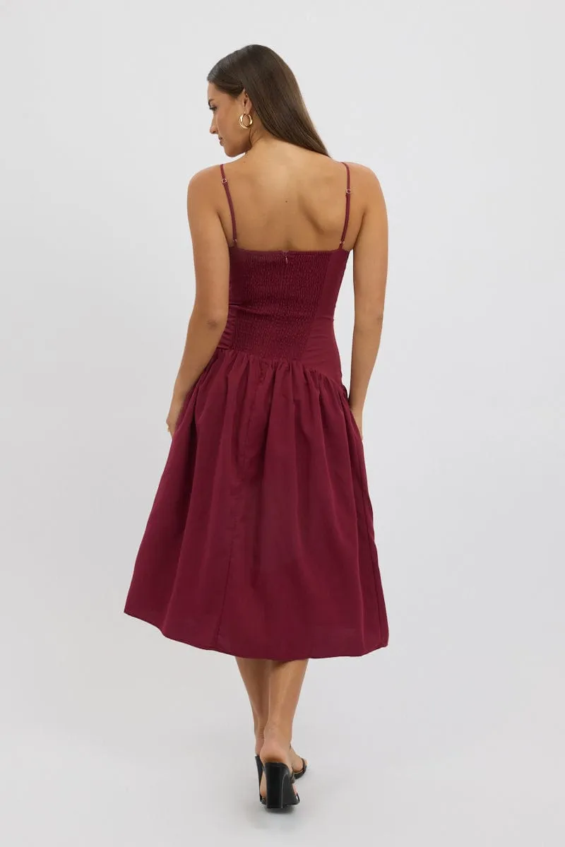 Red Midi Dress Drop Waist