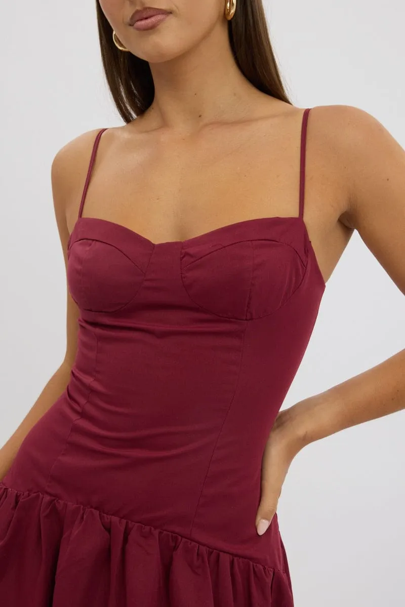 Red Midi Dress Drop Waist
