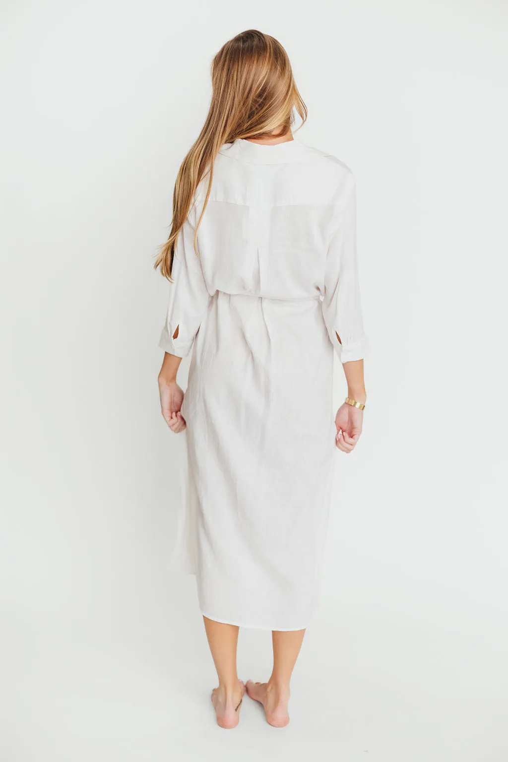 Rhea Belted Maxi Shirt Dress in White - Nursing Friendly