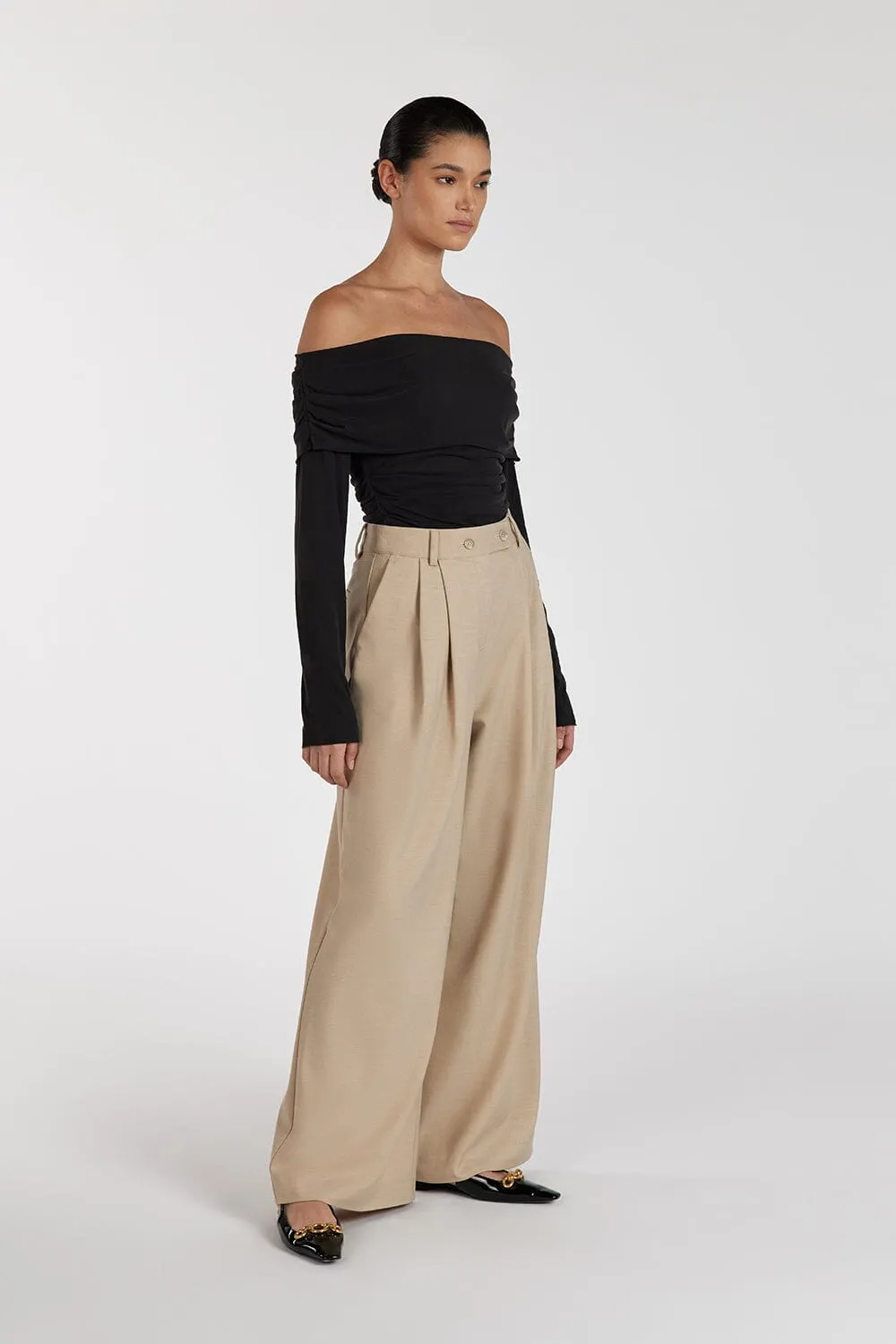 ROBYN WASHED BLACK OFF SHOULDER TOP
