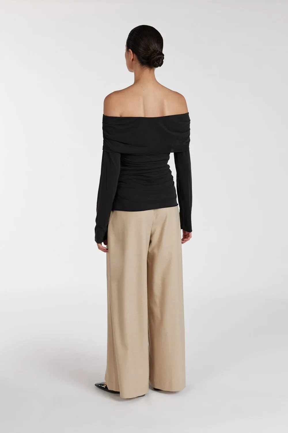 ROBYN WASHED BLACK OFF SHOULDER TOP