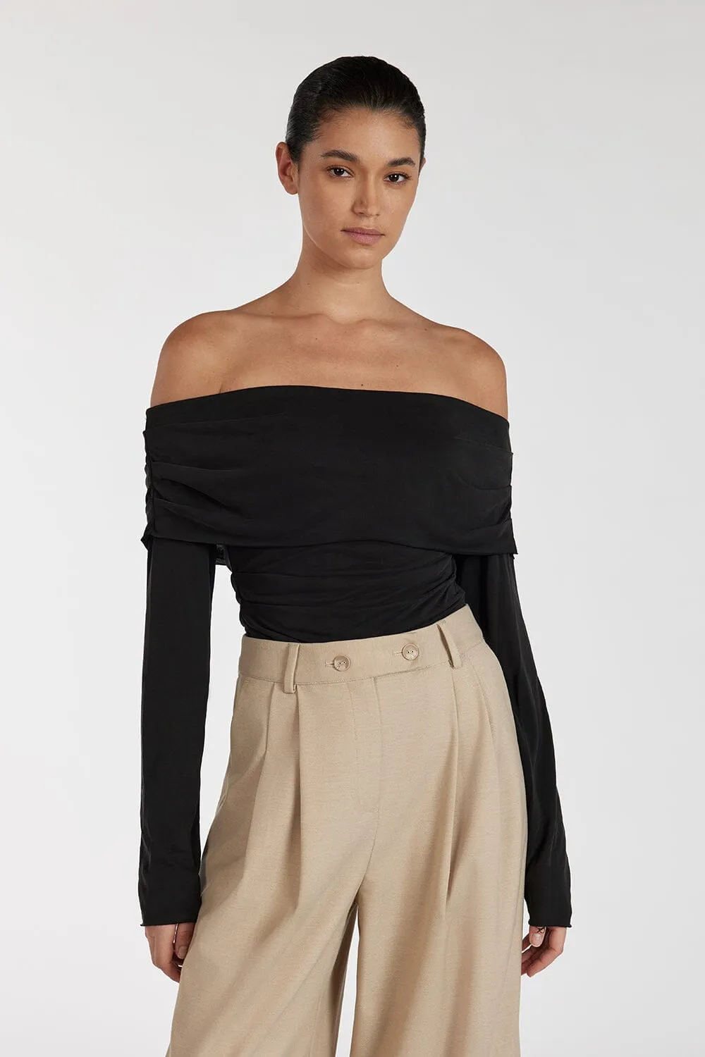 ROBYN WASHED BLACK OFF SHOULDER TOP