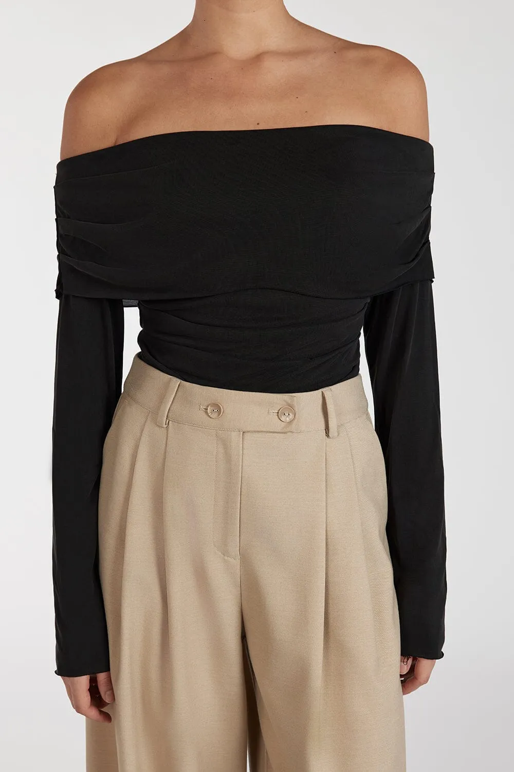 ROBYN WASHED BLACK OFF SHOULDER TOP