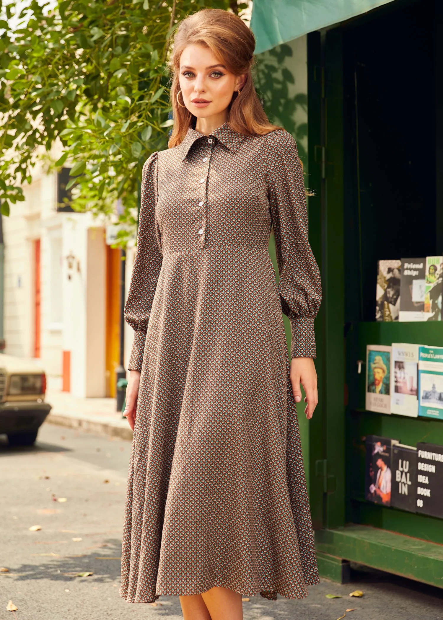 Romantic Era Button Front Midi Dress