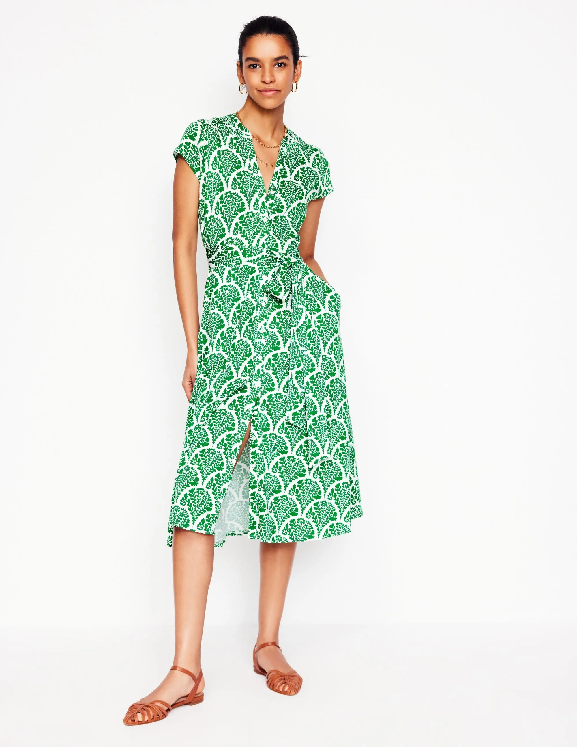 Sara Jersey Shirt Dress-Rich Emerald. Blossomy