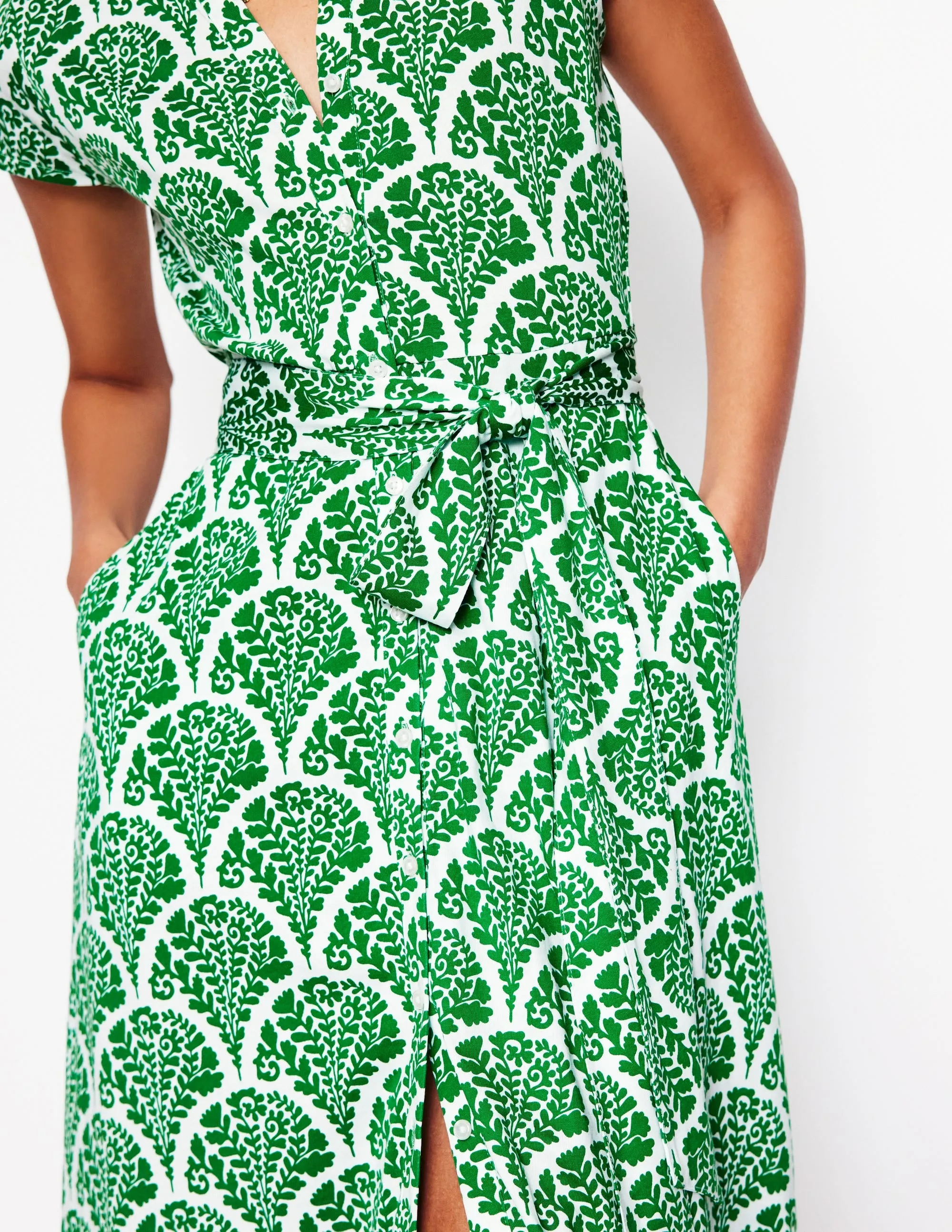 Sara Jersey Shirt Dress-Rich Emerald. Blossomy