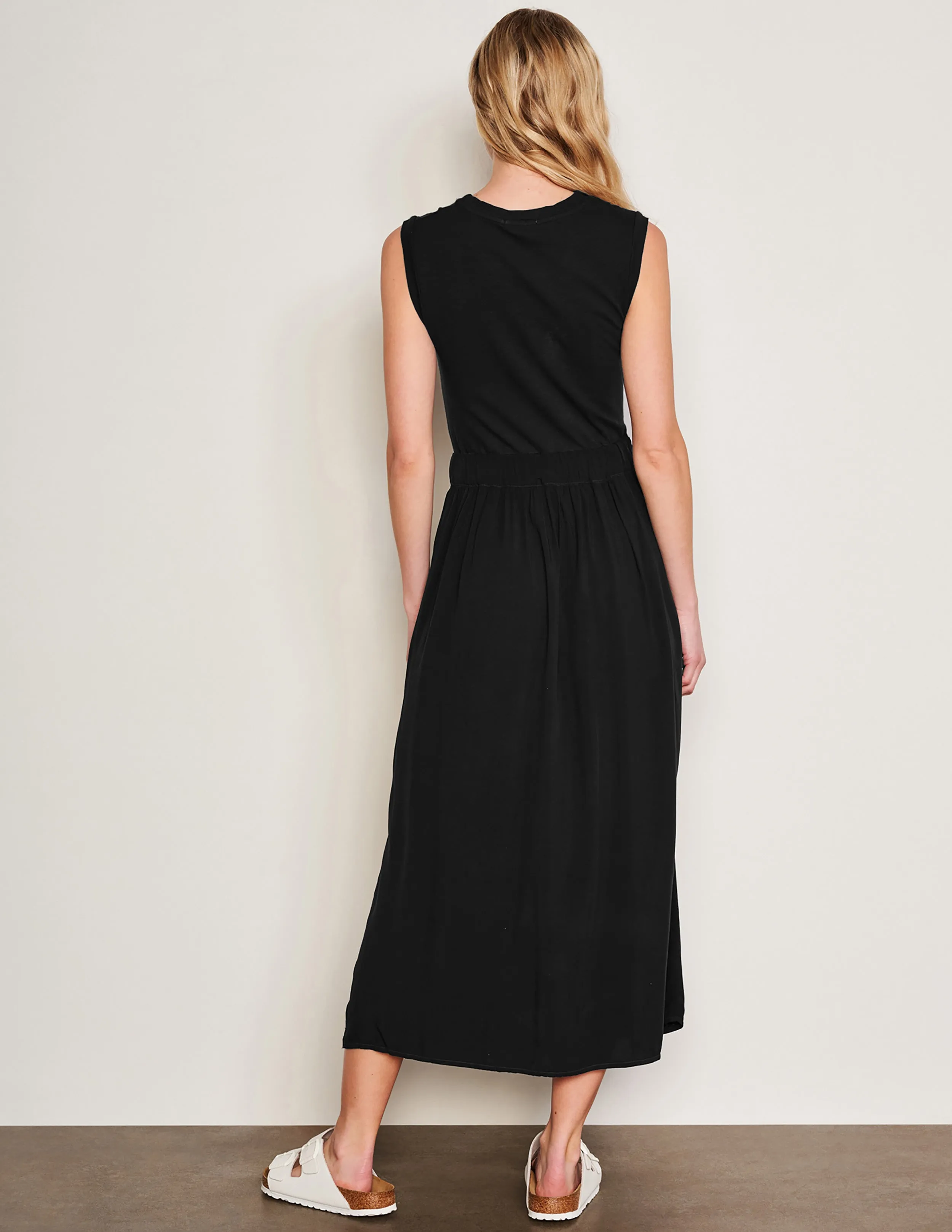 Sundry Midi Mixed Media Dress in Black