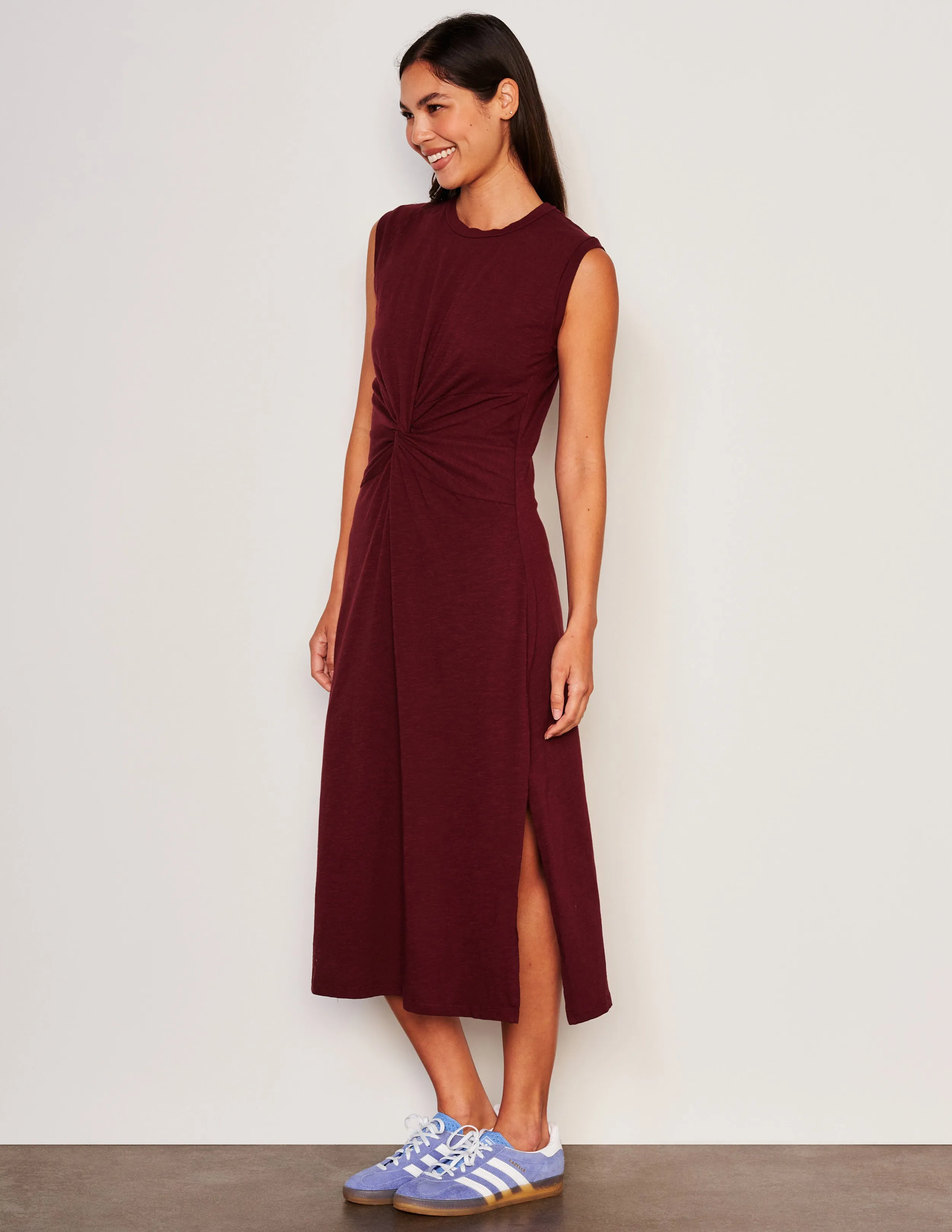 Sundry Midi Twist Sleeveless Dress in Red Rock