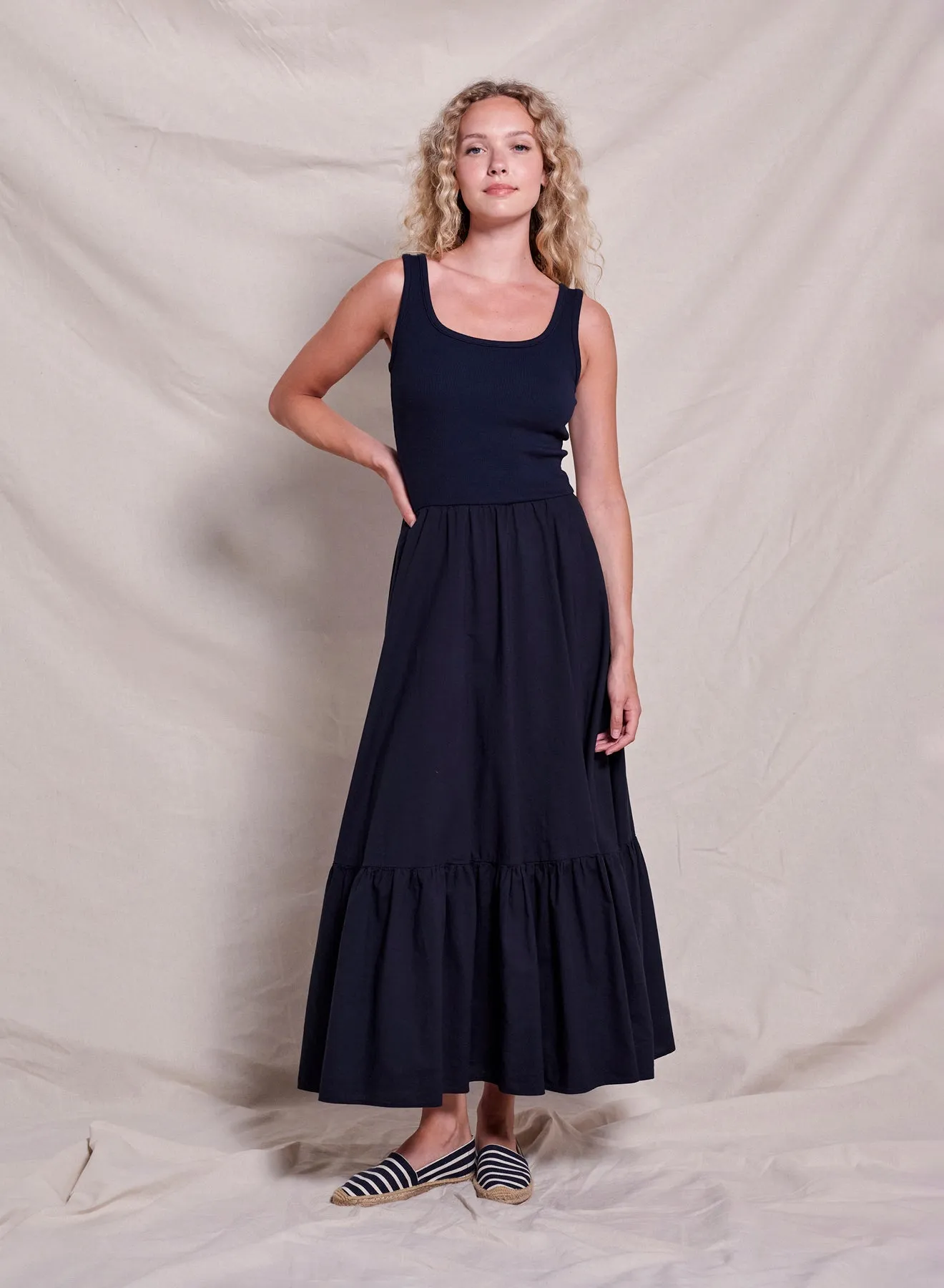 Sundry Mixed Media Dress in Deep Navy