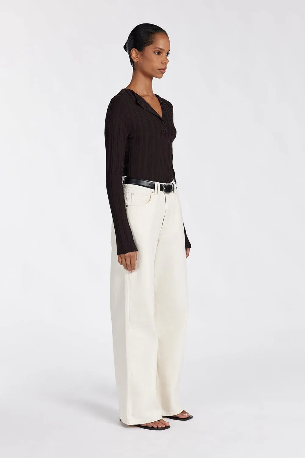 SYLVIA BITTER CHOC LONG SLEEVE TOP