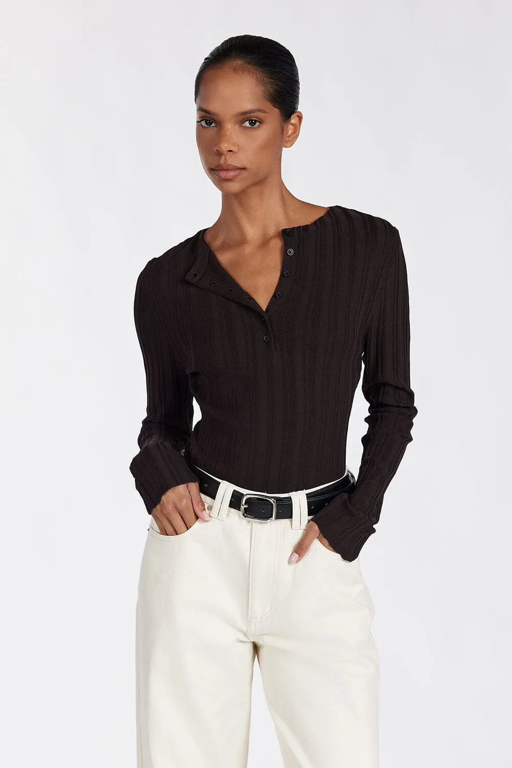 SYLVIA BITTER CHOC LONG SLEEVE TOP