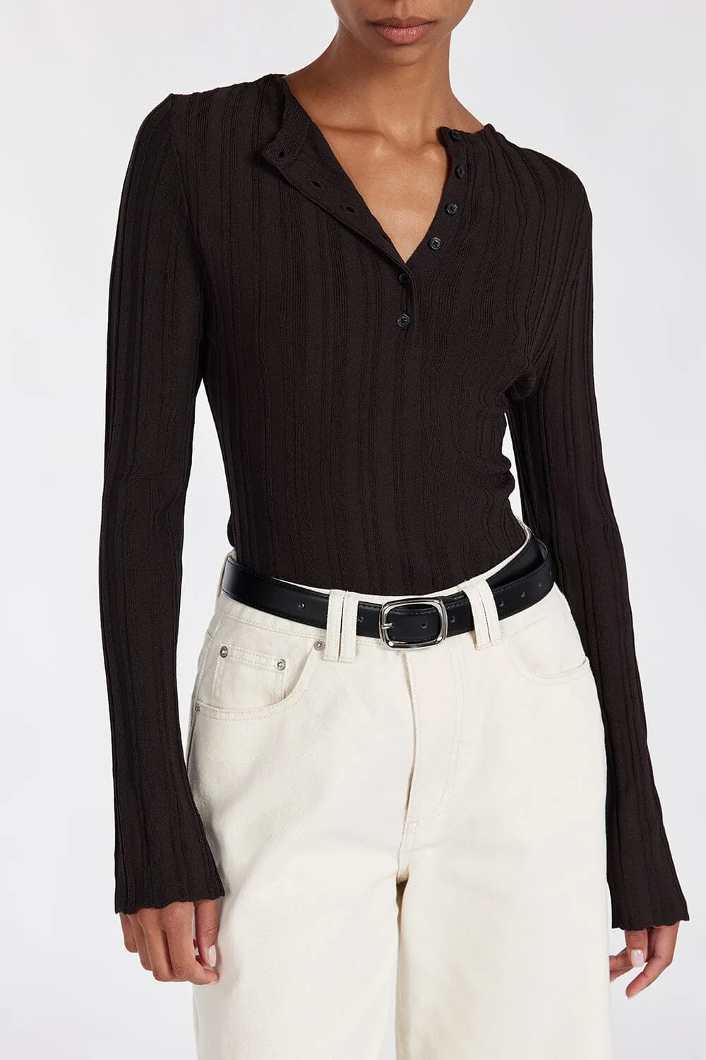 SYLVIA BITTER CHOC LONG SLEEVE TOP