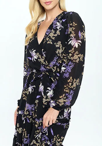 Tea Date Dress in Black Floral