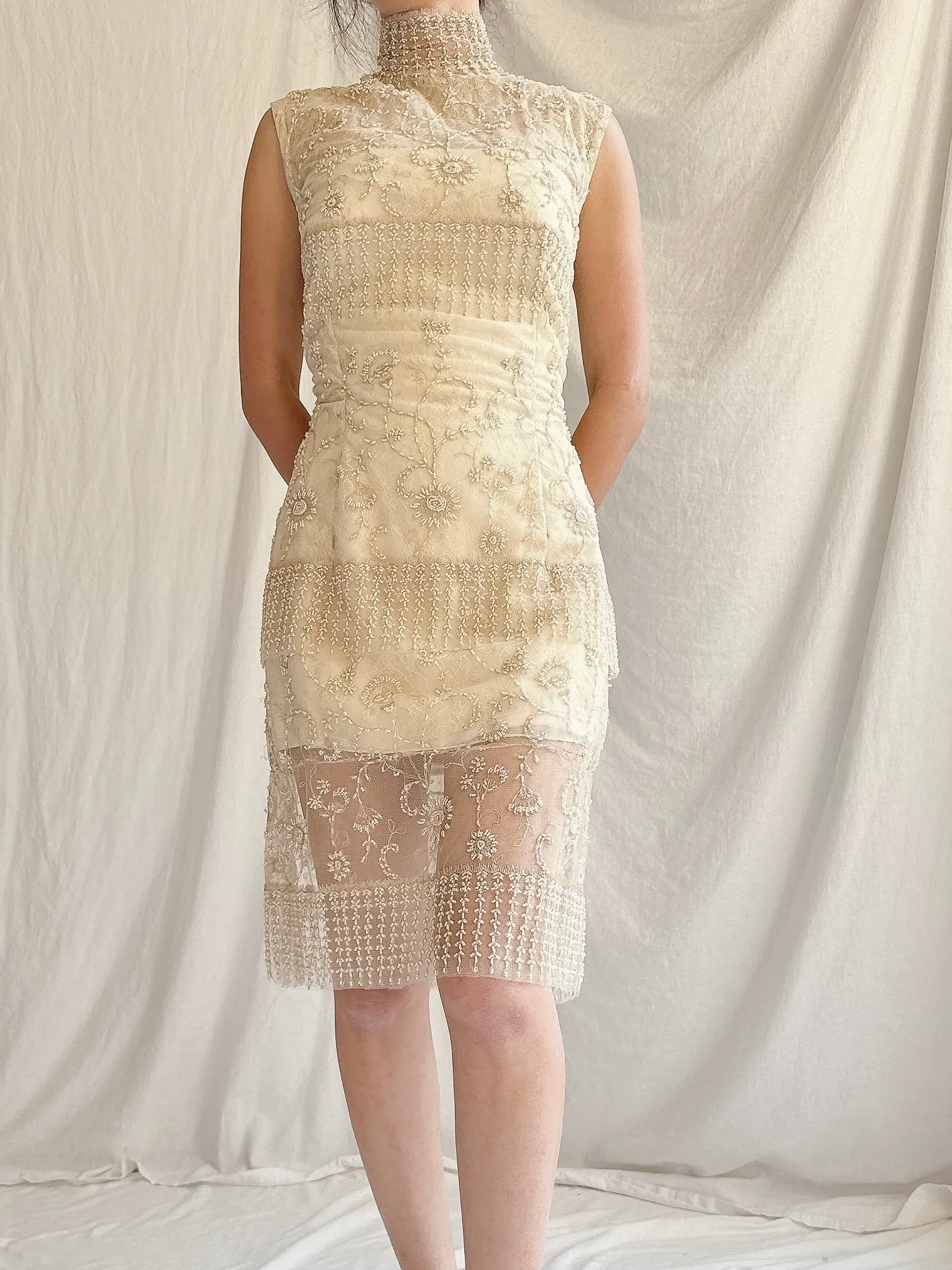 Vintage Ecru High Neck Dress - S/6