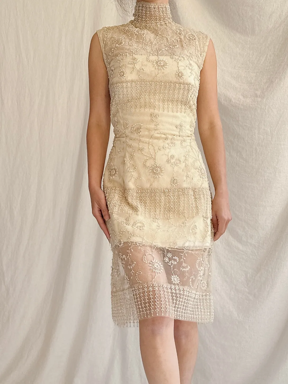 Vintage Ecru High Neck Dress - S/6