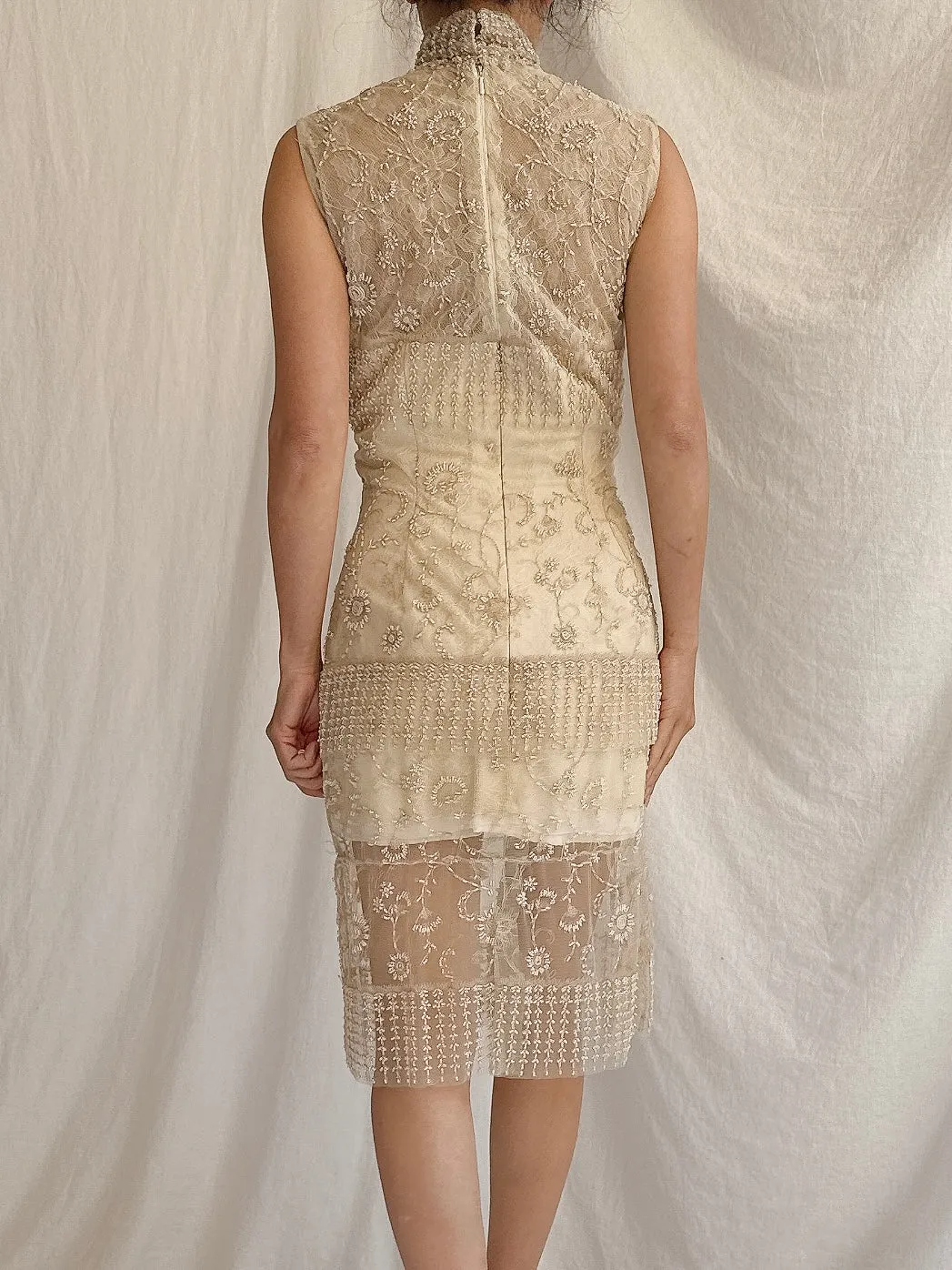 Vintage Ecru High Neck Dress - S/6