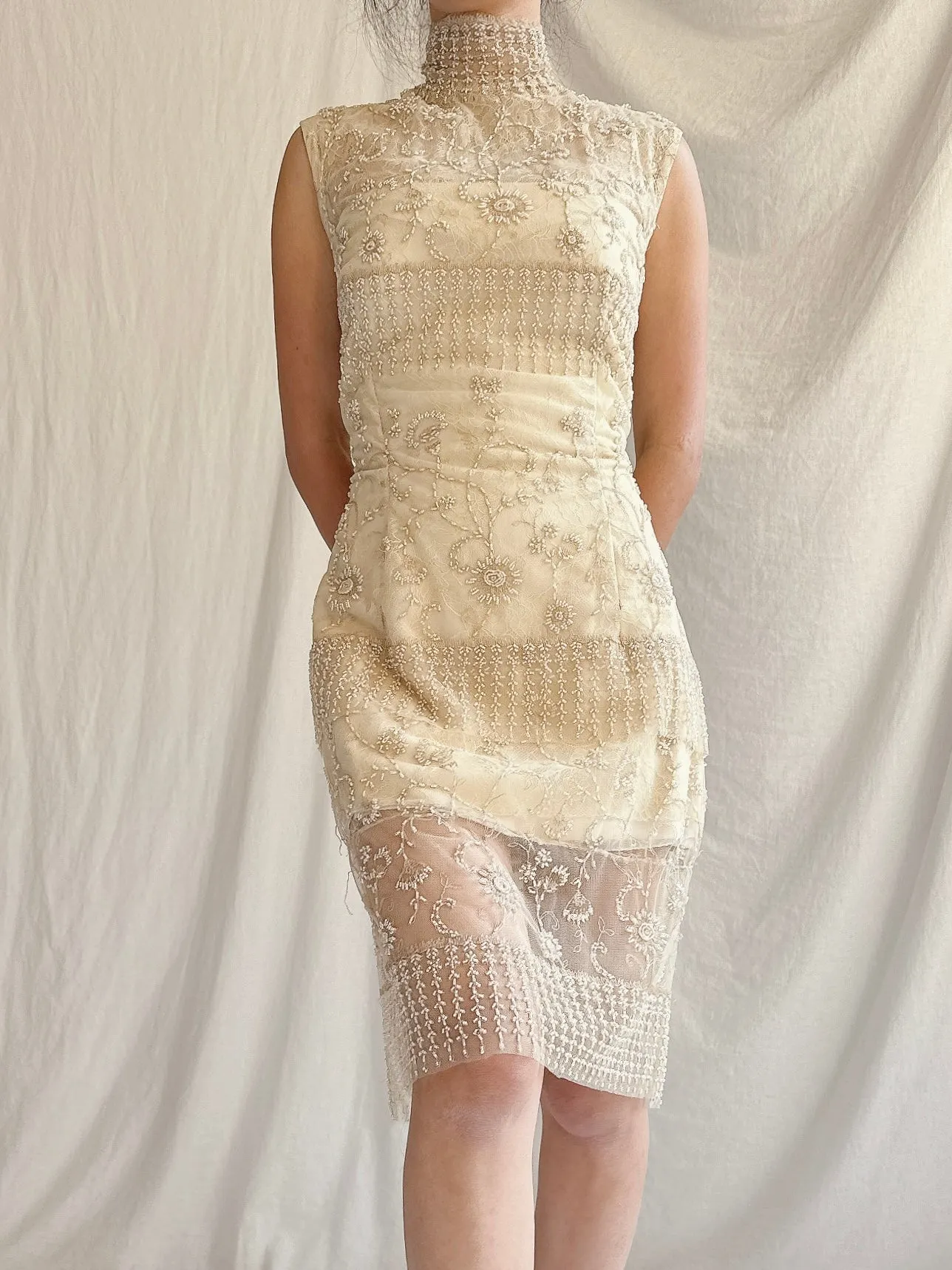 Vintage Ecru High Neck Dress - S/6