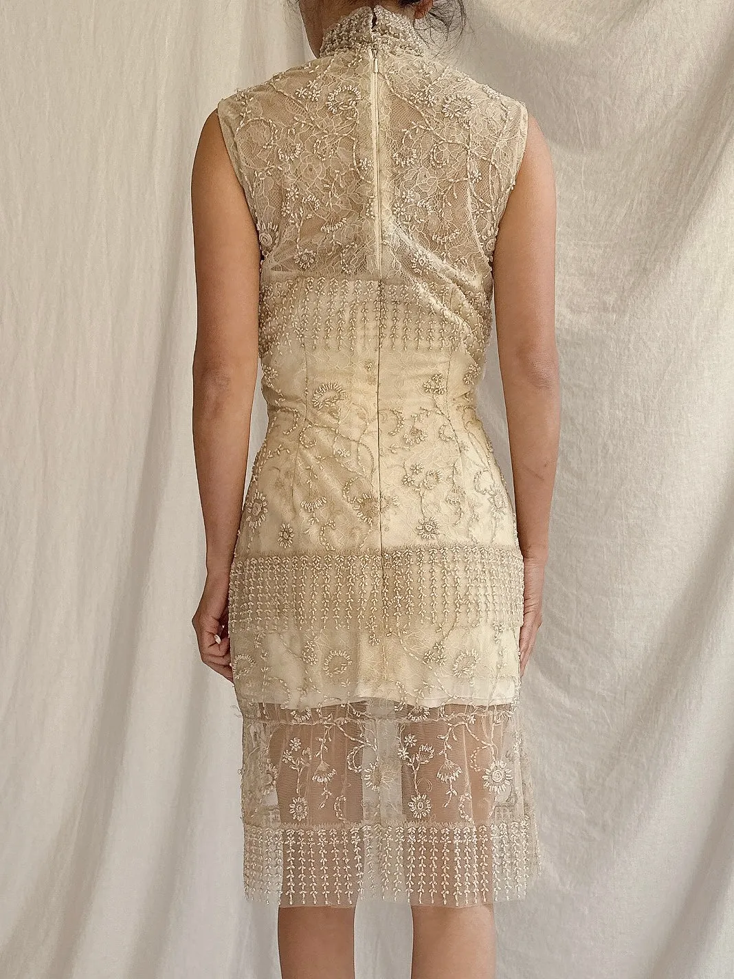 Vintage Ecru High Neck Dress - S/6