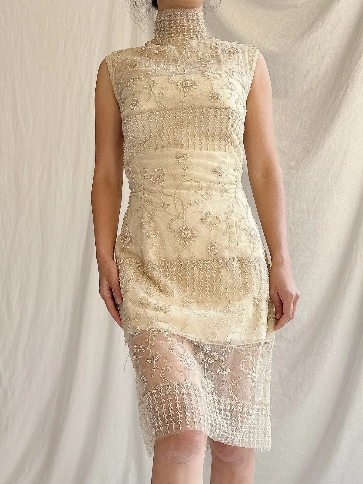 Vintage Ecru High Neck Dress - S/6