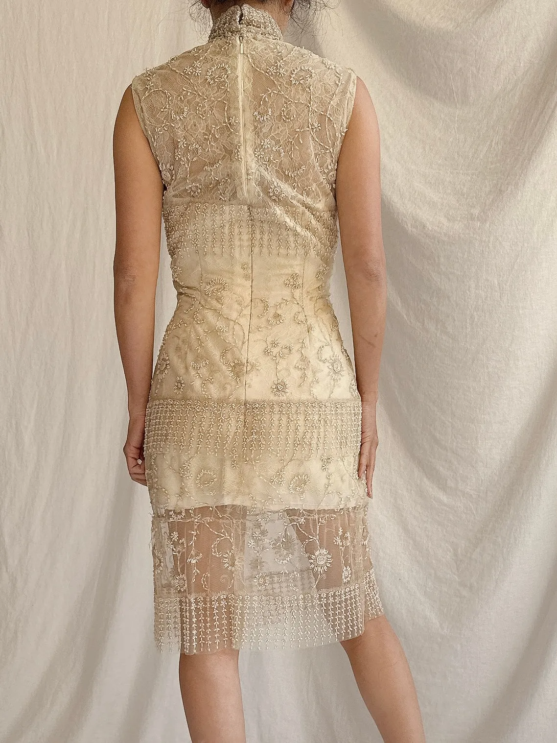 Vintage Ecru High Neck Dress - S/6