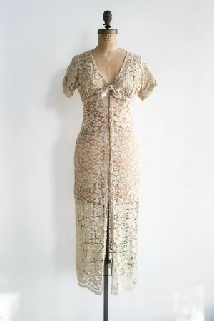 Vintage Sheer Ecru Lace Dress - S