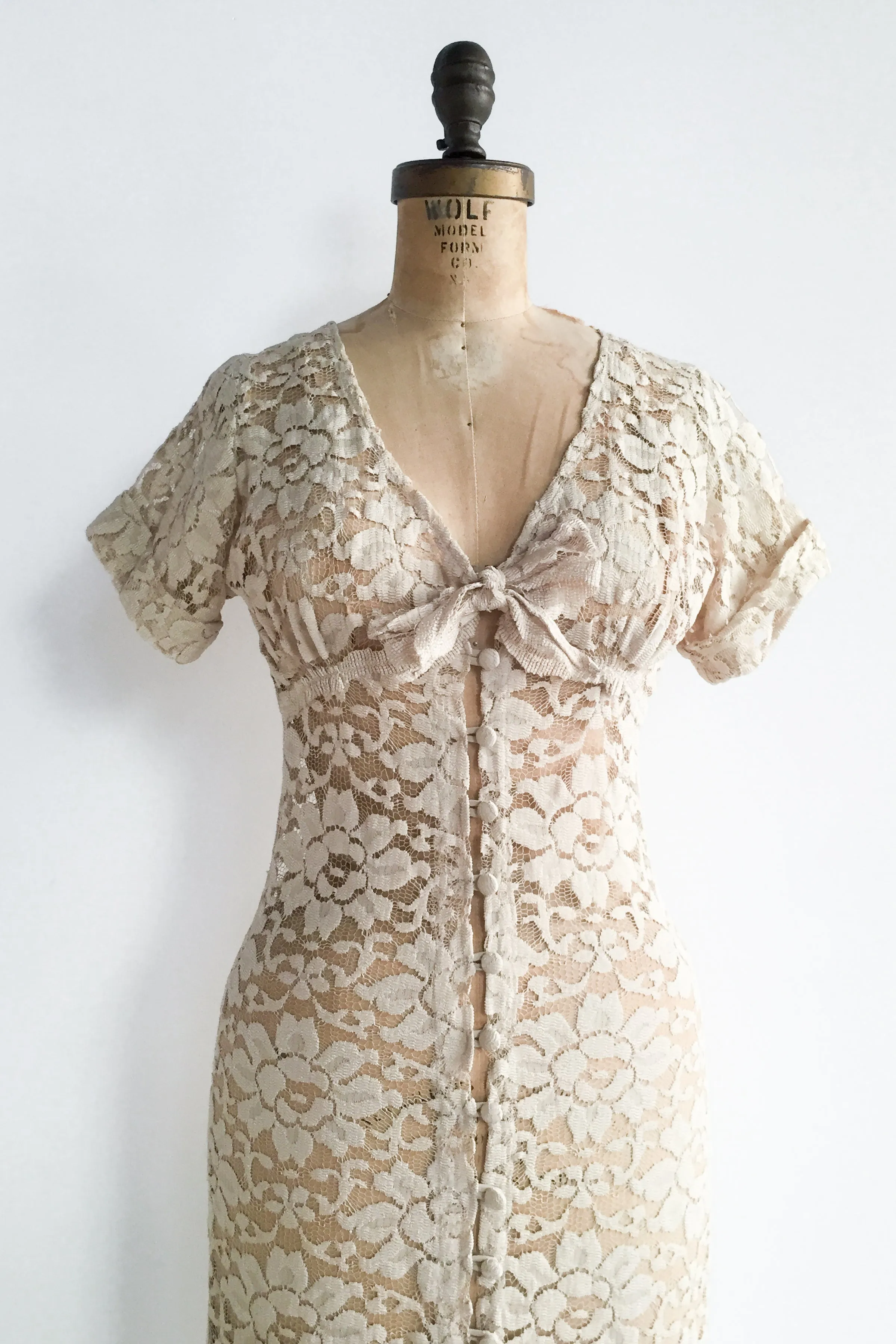 Vintage Sheer Ecru Lace Dress - S