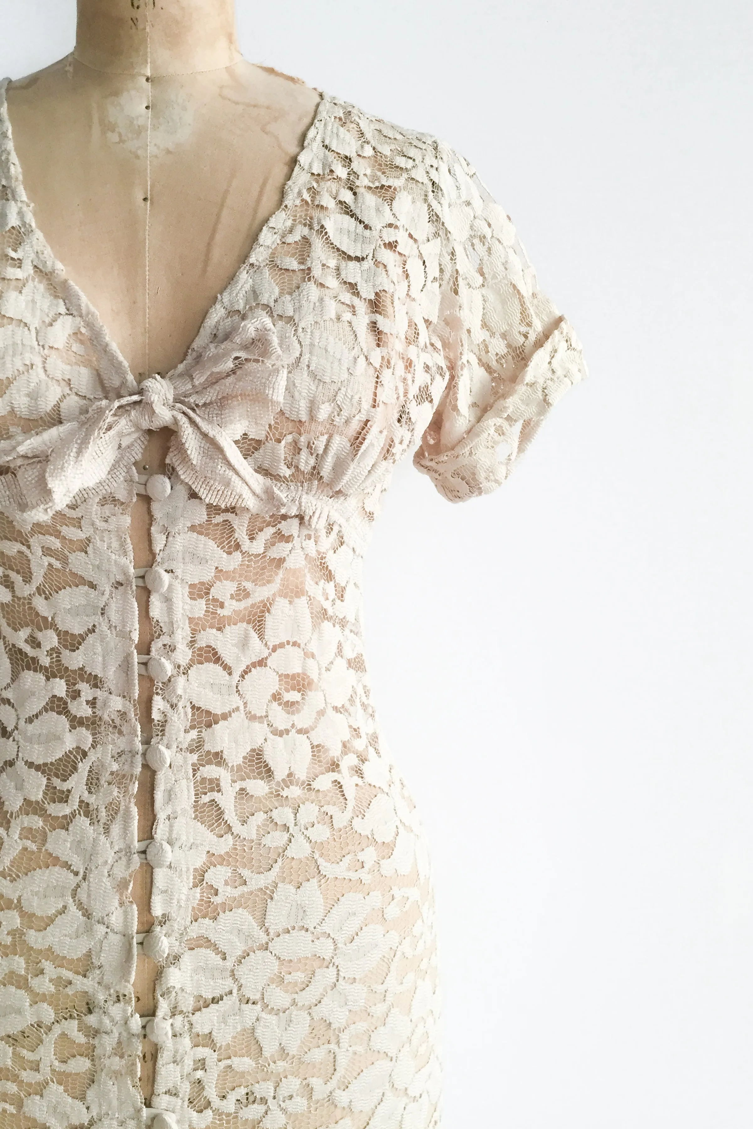 Vintage Sheer Ecru Lace Dress - S