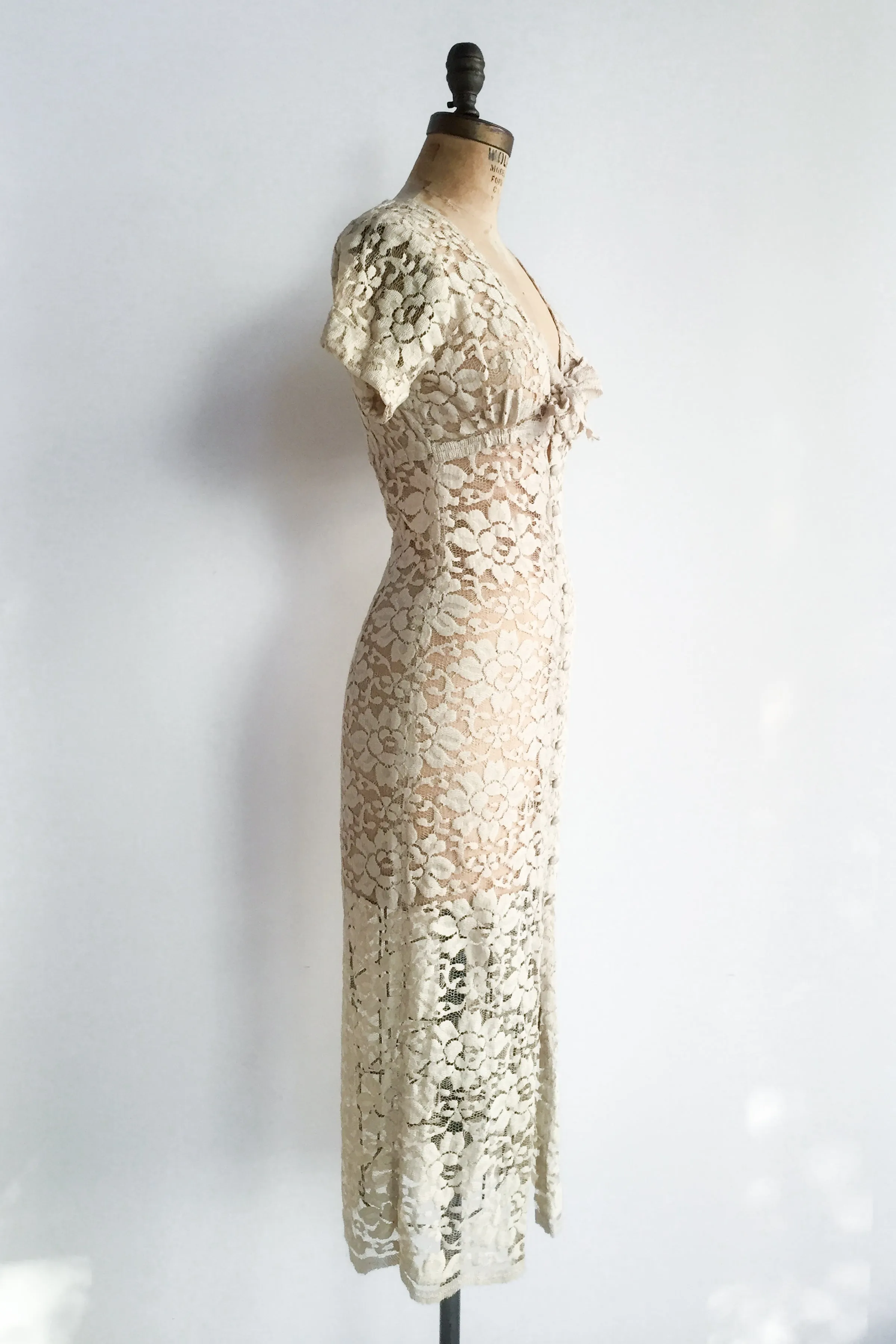 Vintage Sheer Ecru Lace Dress - S