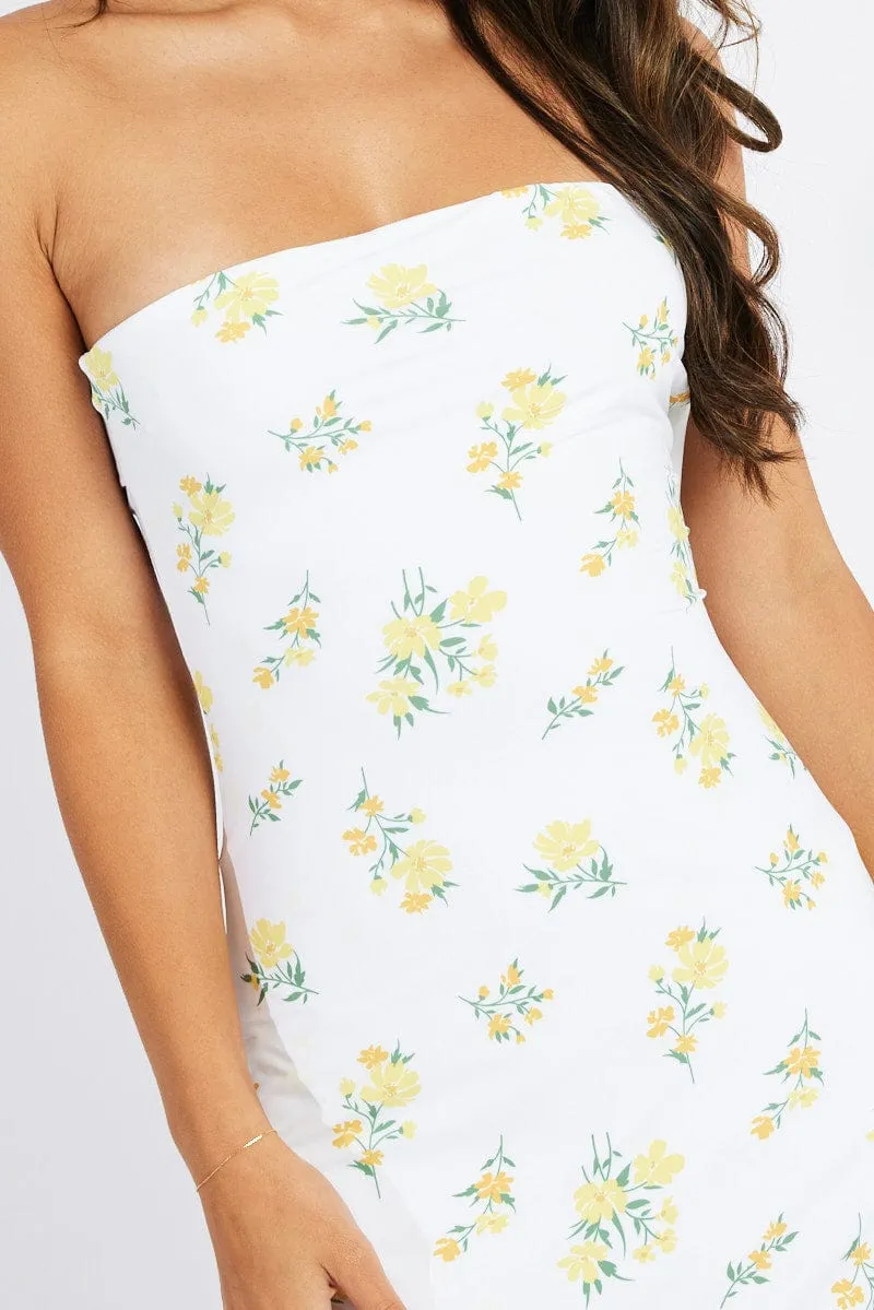 White Floral Bandeau Maxi Dress Bouquet Flower Dress