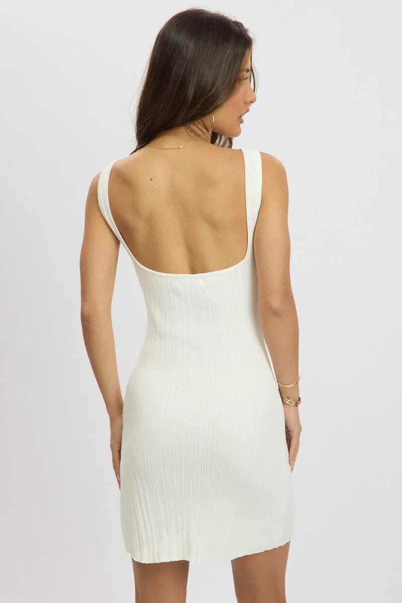 White Knit Dress Sleeveless Mini