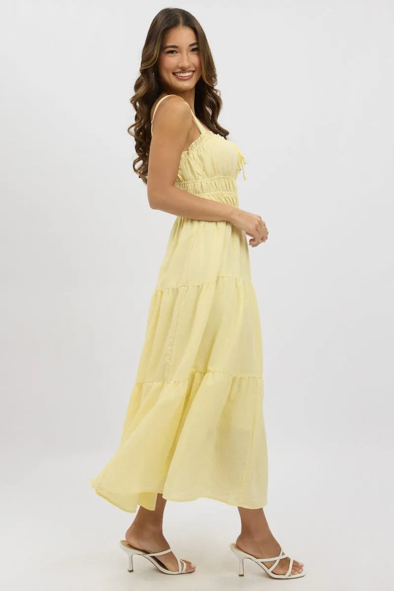 Yellow Maxi Dress Strappy Tiered