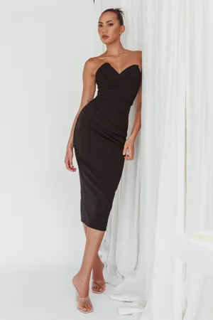 Yours Alone Gathered Detail Midi Dress Black